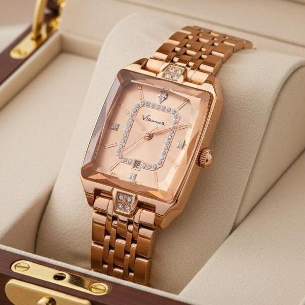 VIANOVA - Jam Tangan Wanita Elegan Quartz Kecil Original Anti Air 1237 Kaca Mineral Standard Jepang 