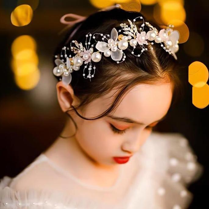zhamusSuper Fairy Leaves Flowers Garland Pearl Hair Band Bridal Sweet Wedding Dress Children Headwea
