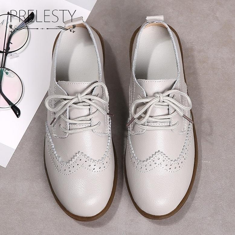 ORIGINAL 100% KULIT ASLI Flat Shoes Cewek Oxford Sepatu Kerja Wanita Karet Flatshoes Wanita Cantik C