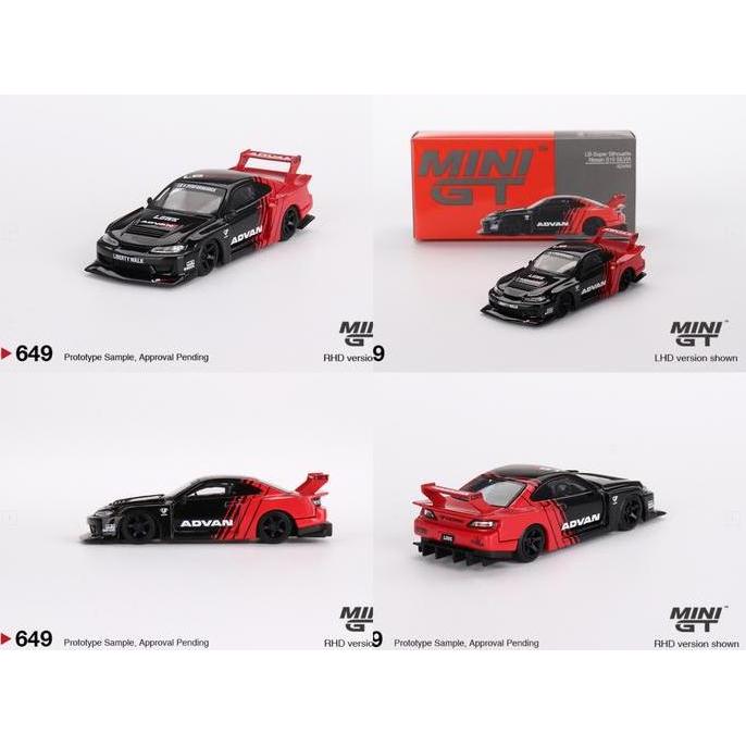 Mini GT LB-Super Silhouette Nissan Silvia S15 Advan RHD merah hitam LBWK Liberty Walk Mini Scale Die