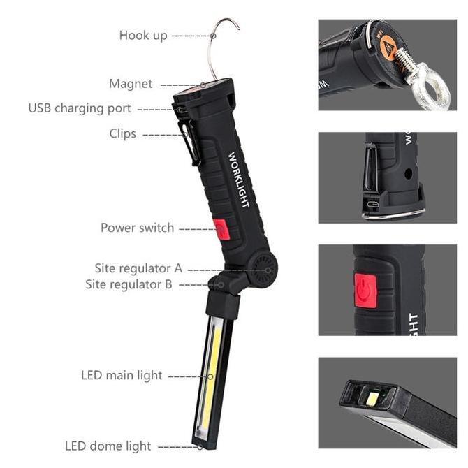 Senter Worklight LED Portable Magnet COB Charger Lampu Lipat