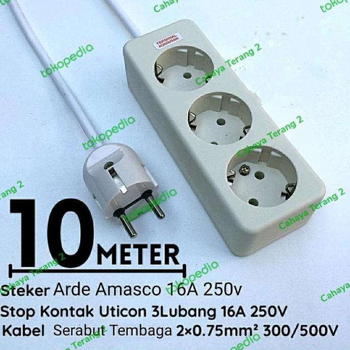 Ready Stop Kontak Uticon 3 lubang + kabel 10 meter