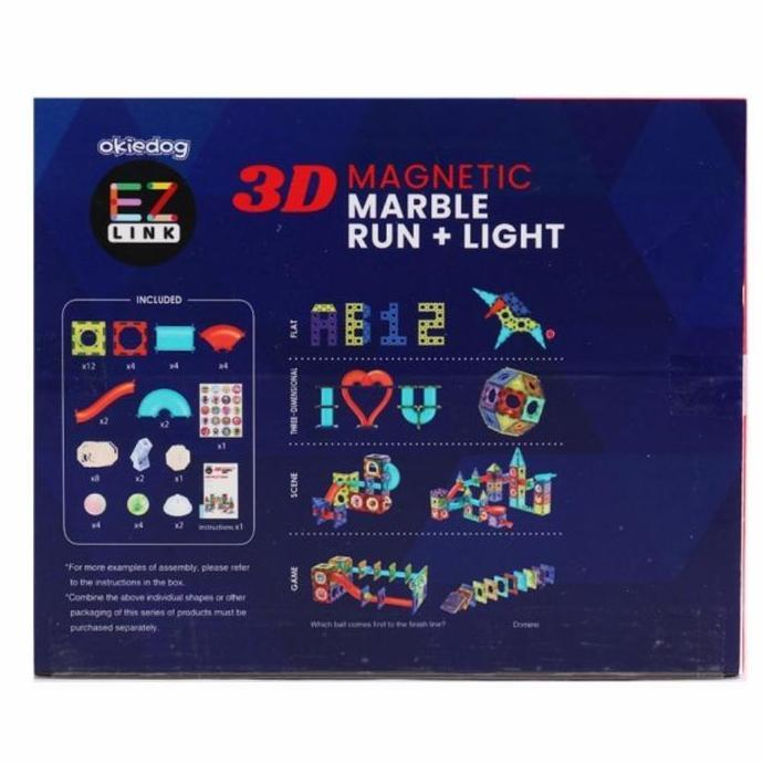 Okiedog EZLink 3D Magnetic Marble Run With Light 75 Pcs Original