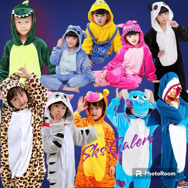 Baju Kostum Piyama Tidur Cosplay Anak Laki Laki Perempuan Motih Hewan Kartun Dinosaurus Spiderman Je
