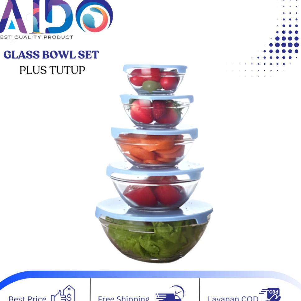 Mangkok Kaca Beranak / Mangkok Kaca Set Isi 5 - Glass Bowl Set 5In1 - Mangkok Susun Set 5In1 Mangkok