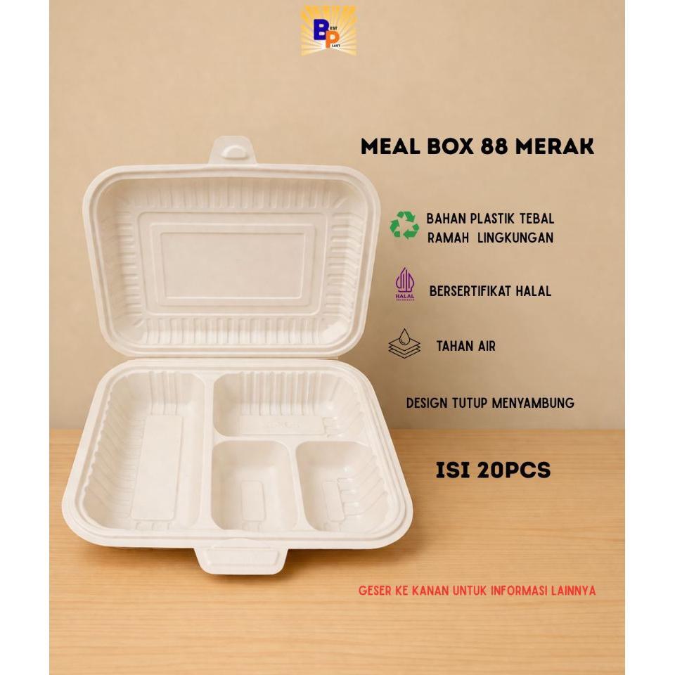 Meal Box Sekat 4 Box88 Merak / Mika Nasi Sekat 4 Isi 20Pcs Warna Cream