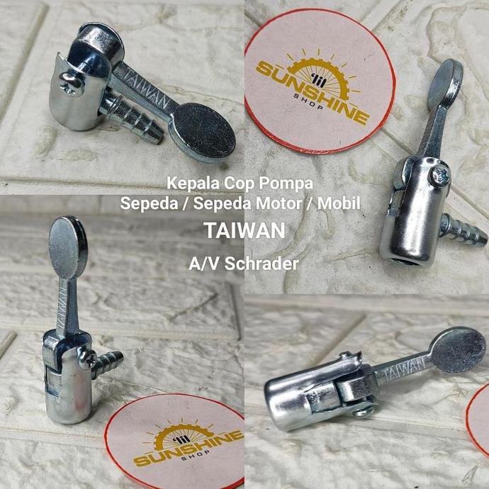 Adaptor Kepala Cop Pompa Pentil AV Schrader Sepeda Motor Made In Taiwan Besi Alloy Lipat Tekuk