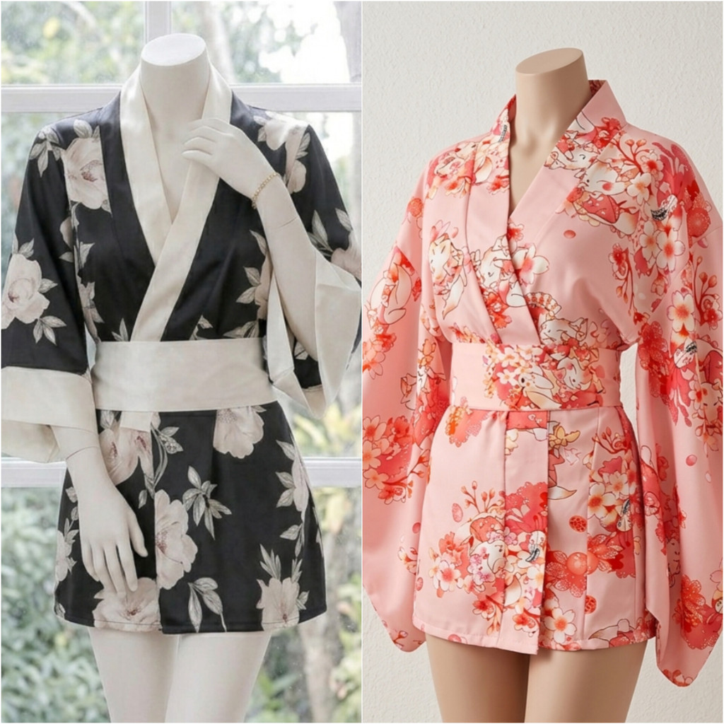 PREMIUM Kimono Jepang Miyuki Kostum Cosplay Motif Bunga