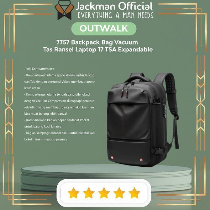 NEW OUTWALK 7757 BACKPACK BAG VACUUM - TAS RANSEL LAPTOP 17 TSA EXPANDABLE ORI