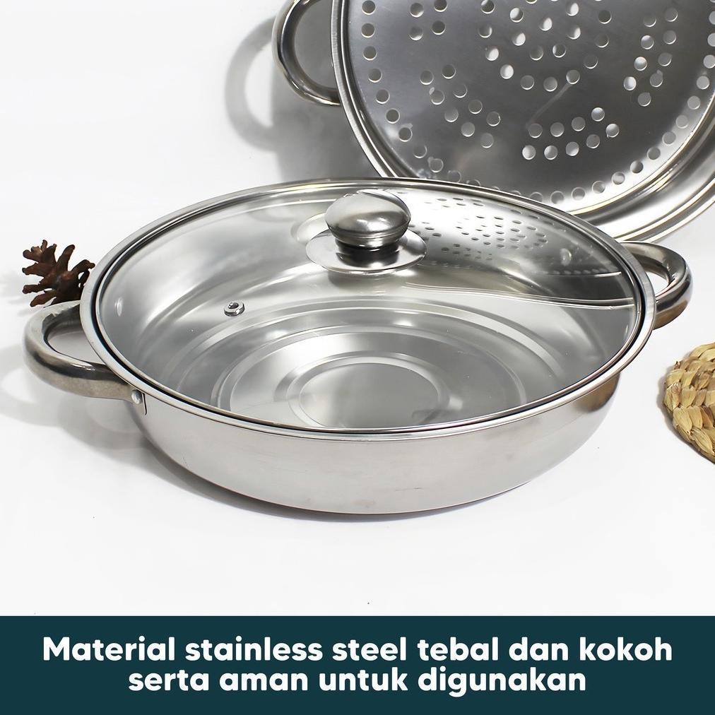 Promo Terbaru Panci Kukus 2 Tingkat Tutup Kaca Steamer Stainless  Stell Dandang Kukusan Gratis Ongki