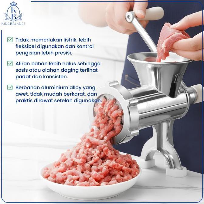 King Balance Mincer Alat Giling Daging Alumunium Alat Penggiling Daging Penggiling Daging Manual JCW