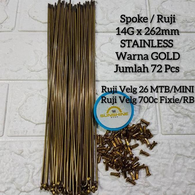 Spoke Ruji Jari 262mm STAINLESS Warna Kuning GOLD 14G x 262 Untuk Velg Rims Sepeda Roadbike Fixie 70