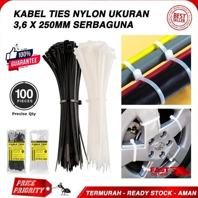 Kabel Ties Putih 3.6 x 250 mm Nylon Cable Tie Multifungsi