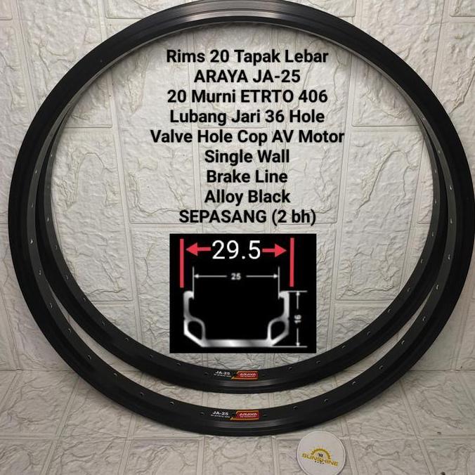 Rims Velg BMX 20 Murni ARAYA JA25 Rim Lubang 36H TAPAK LEBAR Alloy Single Wall Ada Brake Line Valve 
