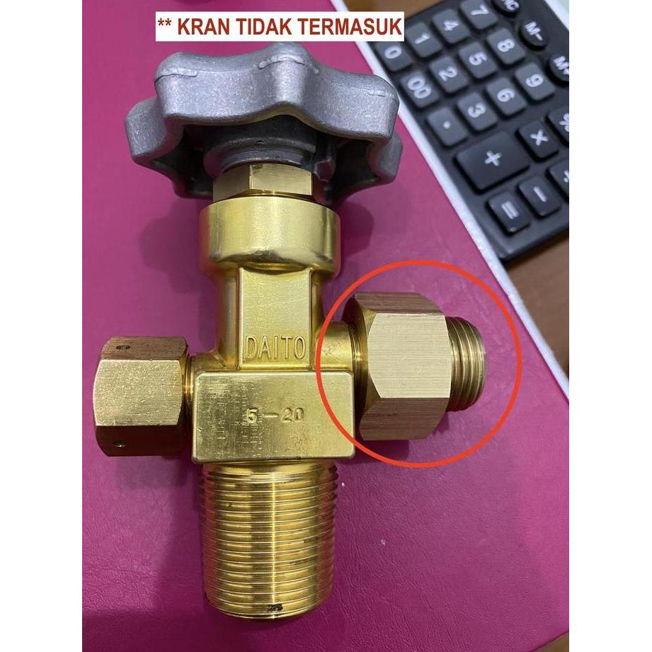 Nepel Adaptor untuk Kran CO2/N2O drat kecil ke Drat Luar 5/8