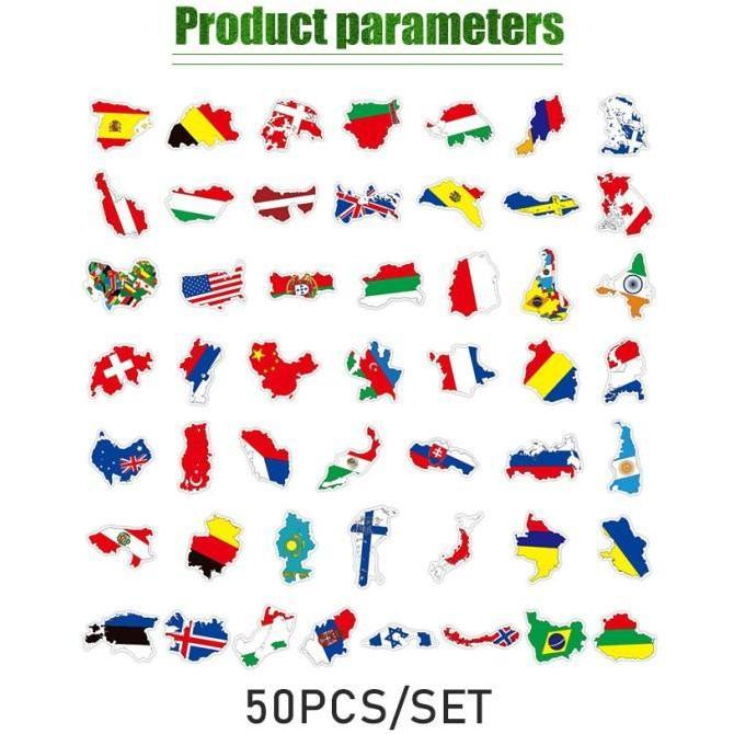 BLAZONE Stiker Sticker Travel Bendera Negara Dunia Stiker Tumbler HP Laptop Koper Helm Isi 50 Pcs