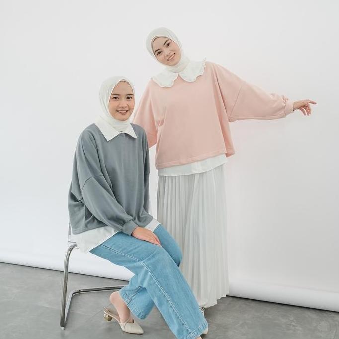 Lansungkirim- Lucy Sweater Oversize Kece Crewneck  Wanita  Fit Lembut