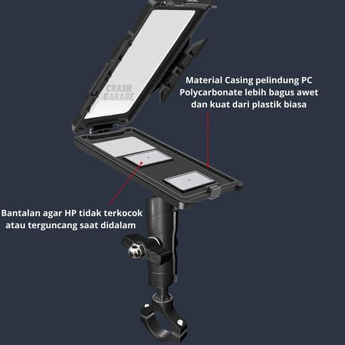 Ceangailte- Gub Plus 17 Holder Hp Motor Full Besi Waterproof Anti Air Dudukan Hp