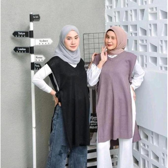 Lansungkirim- Aqilsa Vest Tali Pinggang Rajut Premium Panjang Tebal Sweater  Tali Samping Wanita Rom