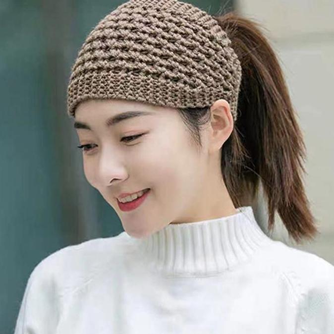 Capelli- Bandana Rajutan Wanita Hijab Topi Harian Fashion Dengan Pinggiran Lebar Masker Hiasan Kepal