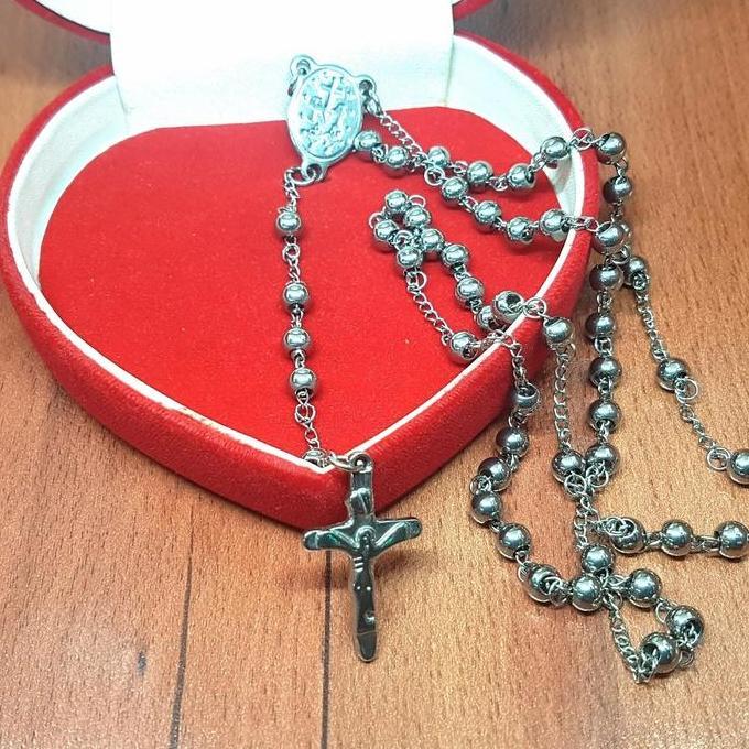 kalung Rosario besi putih asli ambon bola 6ml PT