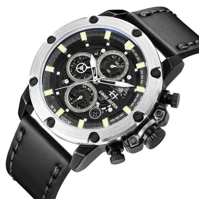 Cloknlok- Evans Jayden Jam Tangan Pria 9570 Kulit Kaca Sapphire Chronograph Water Resistant 10 Atm