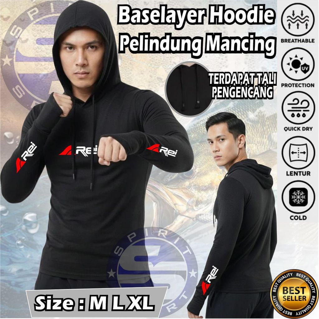 Baju Olahraga Pria Baselayer Hoodie Lengan Panjang Nyaman Dipakai Pelindung Outdoor Hiking