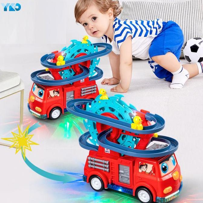 prasminah99 - yko mainan anak mobil pemadam perosotan putar bebek tiranosaurus toy car