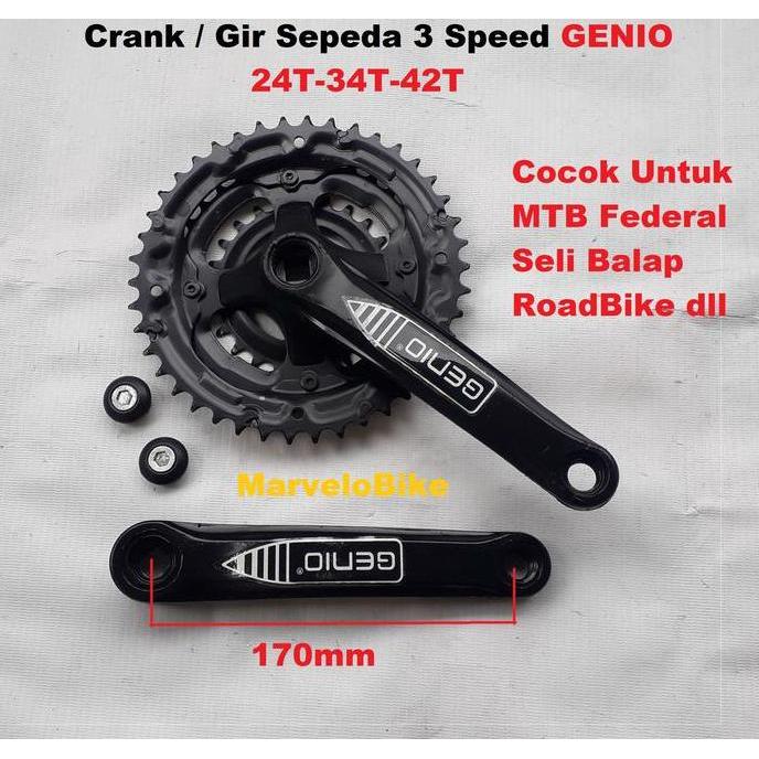 Crank Gir Depan Sepeda 3 Speed 24-34-42T GENIO Gir Sepeda MTB Federal Seli Balap RoadBike