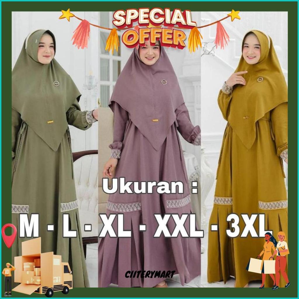 Gamis Syari Set Hijab Warohmah Syar'I Fashion Muslim Wanita Terbaru Baju Muslimah Dress Maxi Busui F