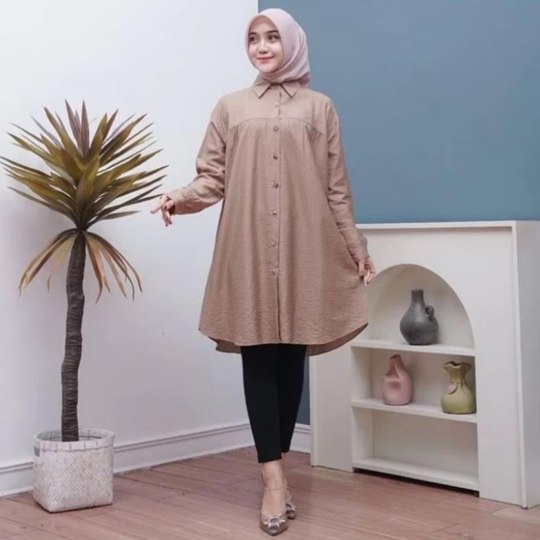 PREMIUM ZELA TUNIK POLOS POLO LINEN KANCING DEPAN BELAKANG TUNIK POLOLINEN BUSUI
