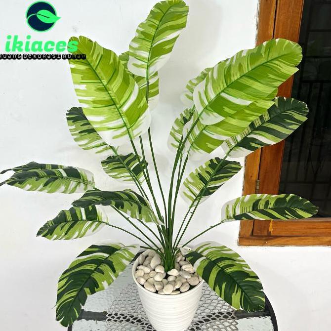 DAUN PISANG JUMBO ARTIFICIAL CORAK DAUN PISANG PLASTIK BUNGA POT HIAS
