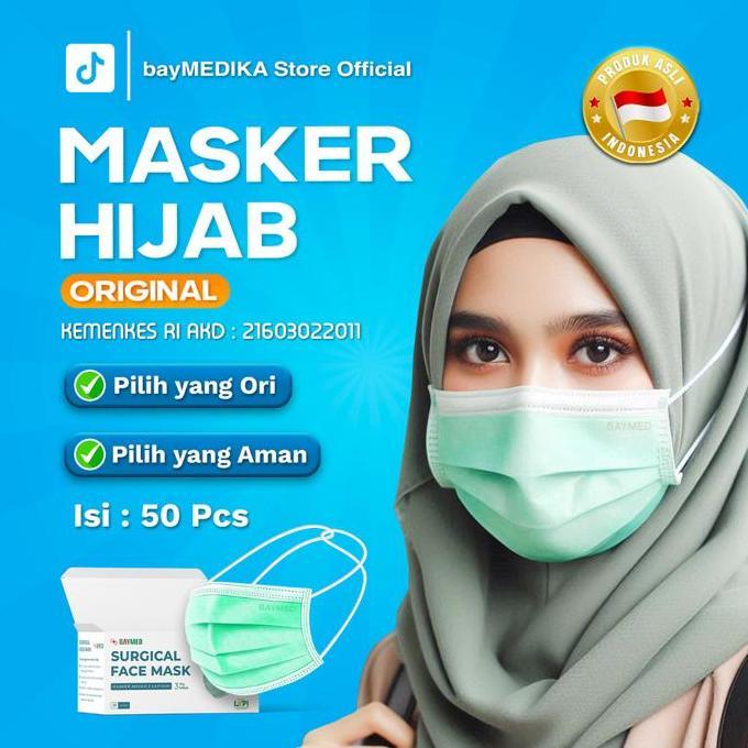 Baymed Masker Medis Hijab | Earloop | Anak - Merk Baymed Per Box Isi 50 Pcs