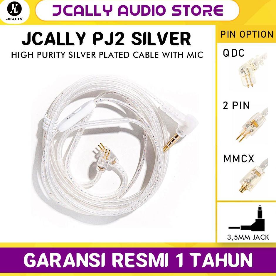 JCALLY PJ2 Silver Upgrade Cable with Microphone Kabel Upgrade Lapis Perak