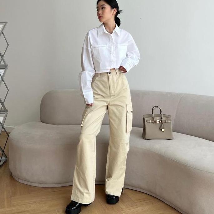 CROP SHIRT / KEMEJA OVERSIZED CROP TOP HM