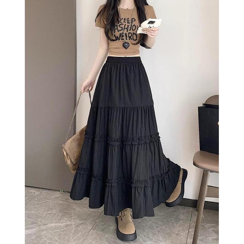 Rok Susun Tingkat 3 Wanita / Rok Panjang Warna Putih / Rok Muslimah Korean Style LA