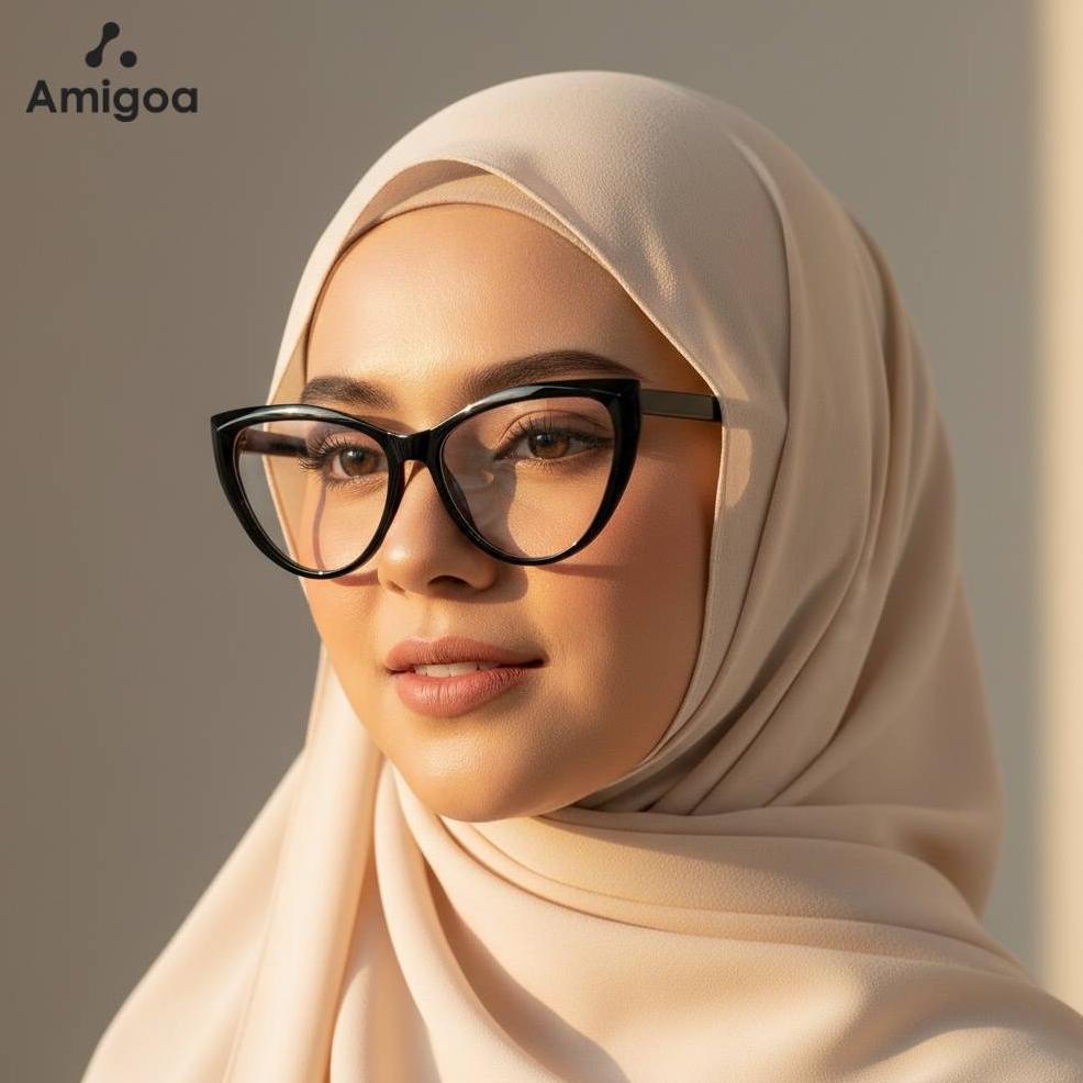 Promo Amigoa Kacamata Cat Eyes Wanita Transparent Frame Anti Cahaya Biru Kacamata Outdoor Kacamata P
