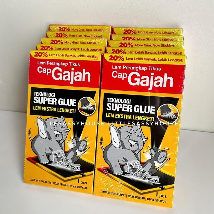 CAP GAJAH LEM PERANGKAP TIKUS DAN HAMA 60gr x 10 - PAKET BUNDLE HEMAT LEM PAPAN GAJAH SUPER GLUE