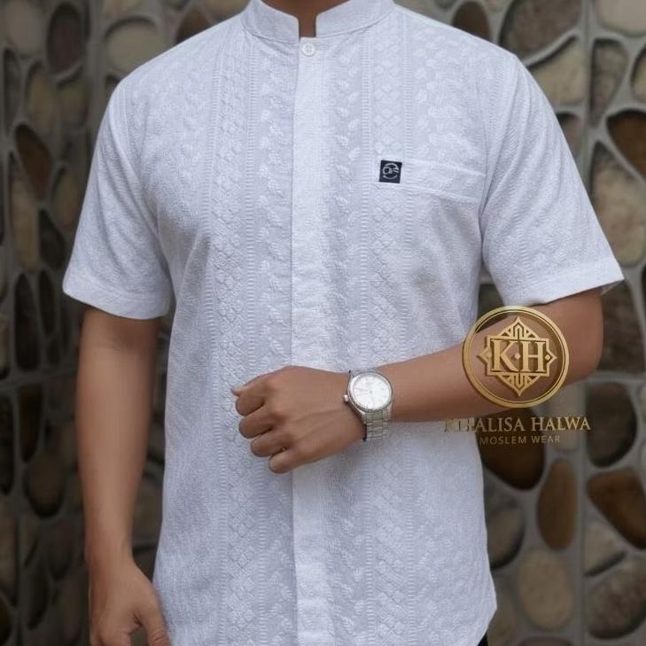 Termurah Koko Bordir Full Katun Paris Putih Bersih Model Panjang Pendek | Koko Pria Putih
