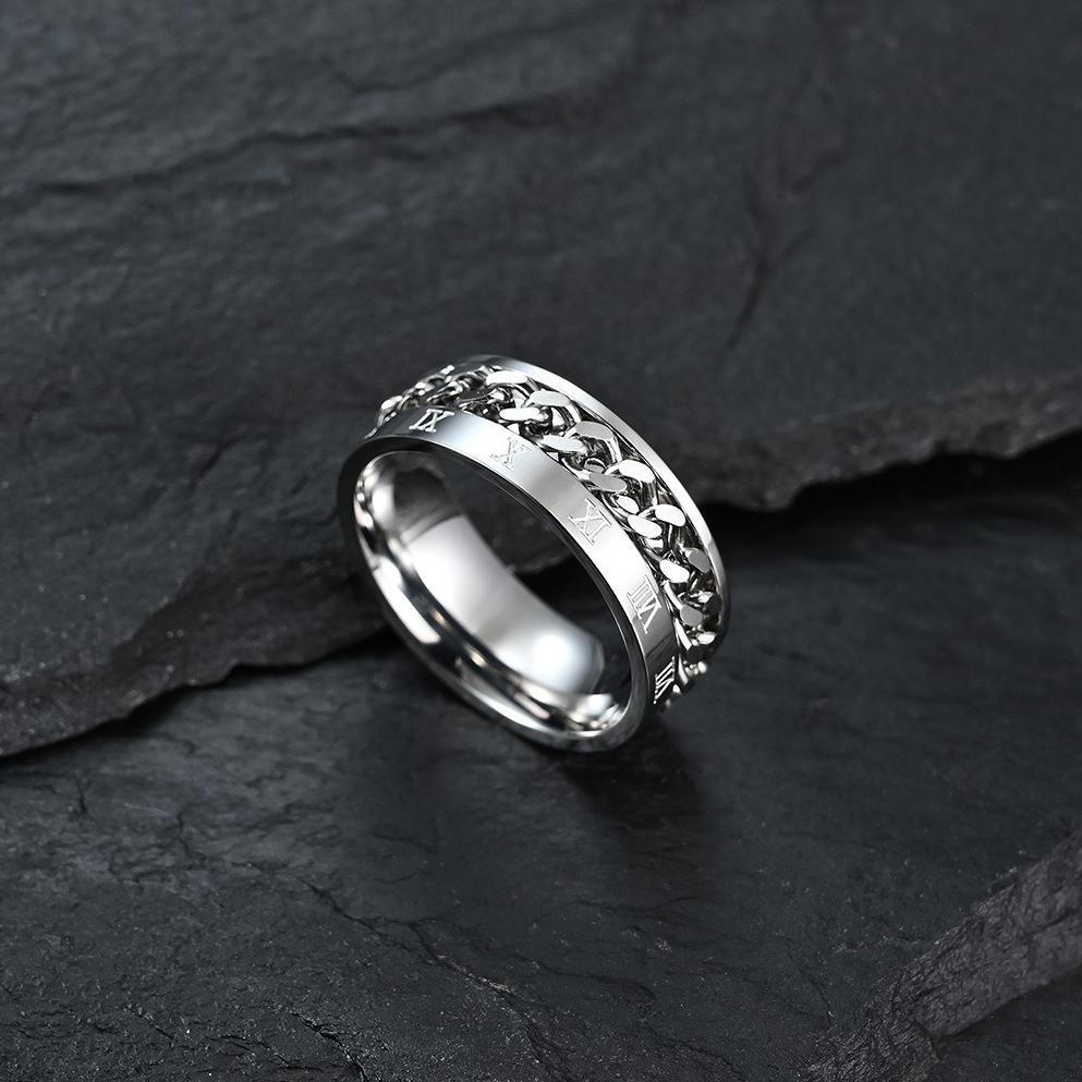 Cuci Gudang Cincin Galang Titanium Steel Anti Karat Rantai Rotating Chain Romawi Pria Unisex Keren H