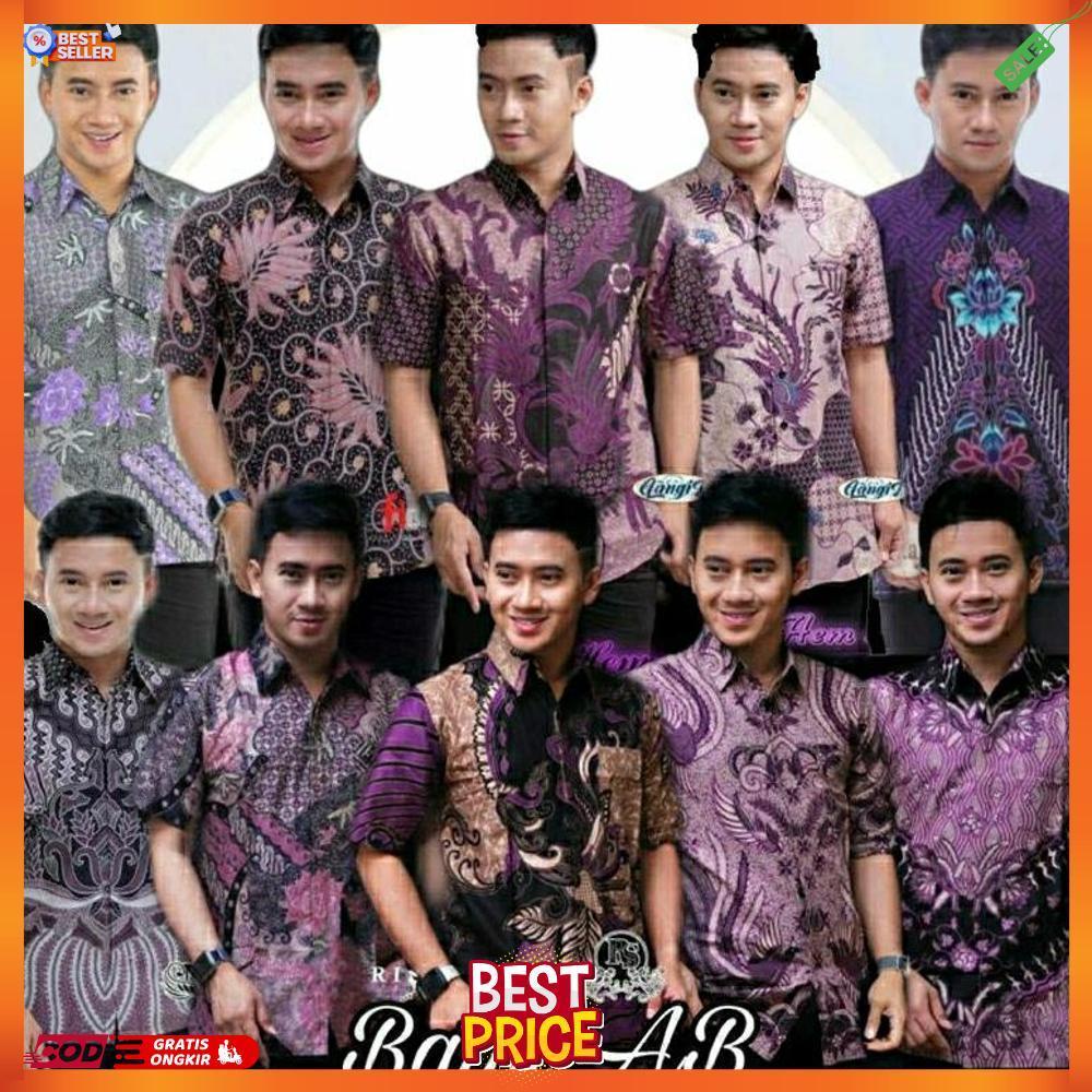 Baju Batik Pria Lengan Pendek Warna Ungu Lilac Atasan Batik Pria Warna Lilac Premium [J3]