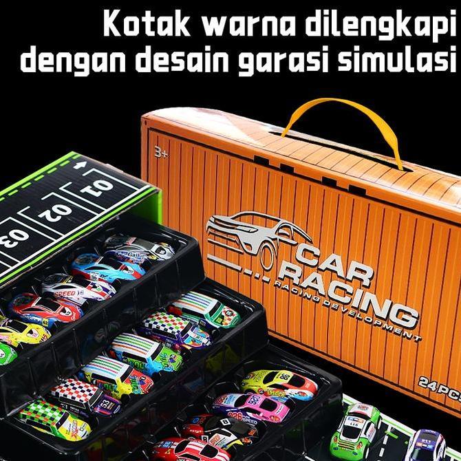 Modello- Set Mobil Mainan Balap Inersia Metalik Dengan Kotak Penyimpanan(24Kontainer)-Hadiah Tahun B