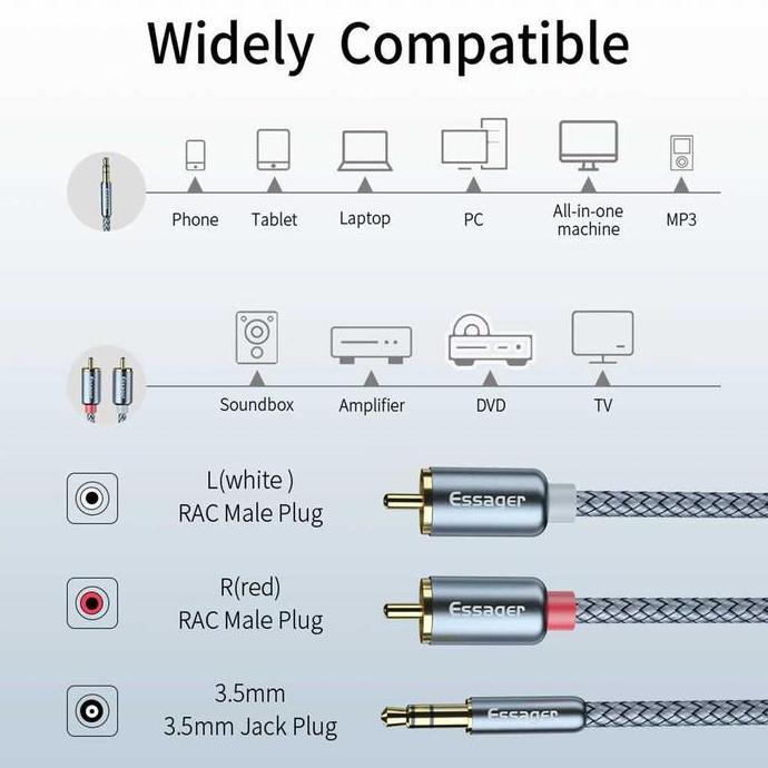 ESSAGER Kabel AUX Audio Jack 3.5mm to RCA 2 Meter - EYPZJ-MYA0G