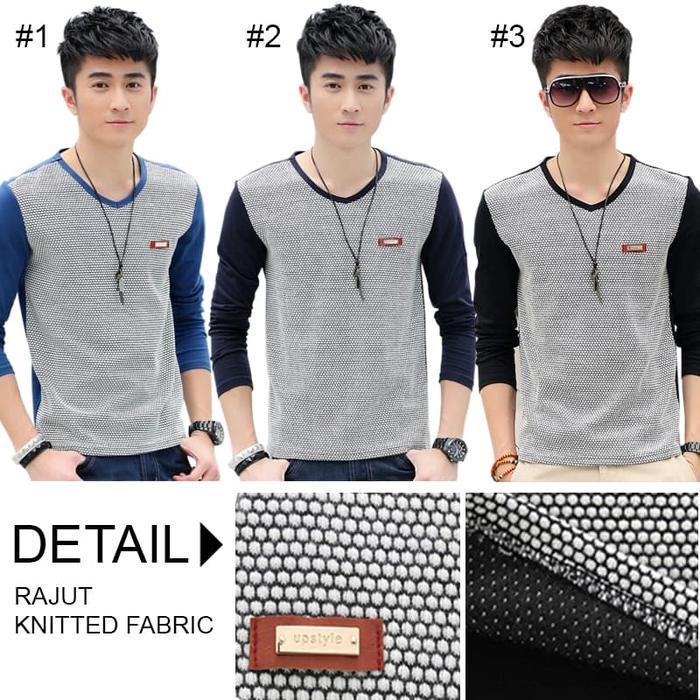 TERLARIS Upstyle Kaos Pria Lengan Panjang V-neckline Rajut