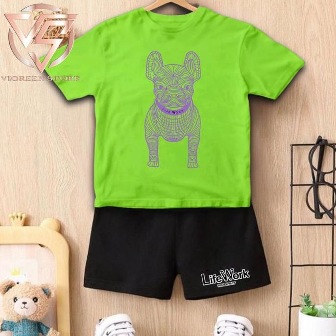 Setelan Anak Kaos Celana Katun Premium Lifework Sta02 Size 2Th - 13Th