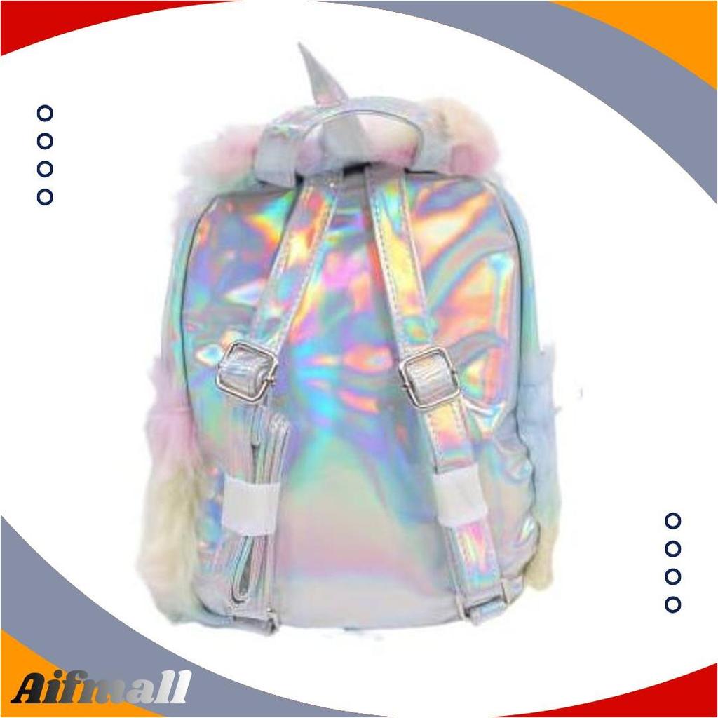Tas Ransel Fluffy Unicorn Bag Rainbow / Tas Hologram Bulu Import Premium Unicorn Mini Backpack / Tas