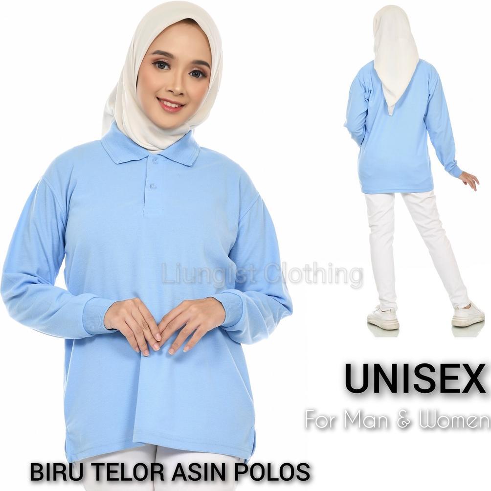 Termurah / Hot Sale Kaos Polo Panjang Unisex Biru Telor Asin Polos / Kaos Kerah / Poloshirt / Polo S