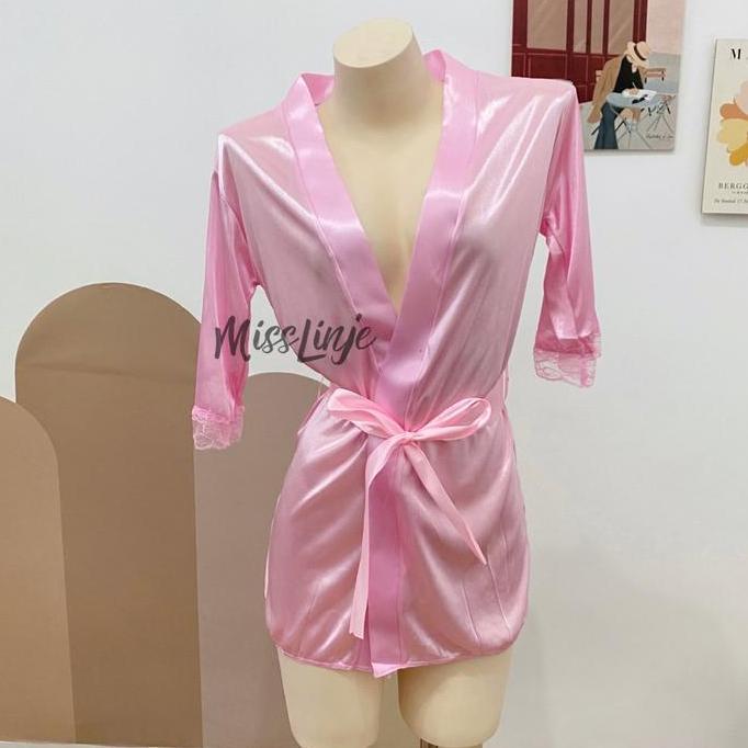 Baju Dinas Malam Wanita Lingerie Kimono Robe Mini Silk Satin Murah