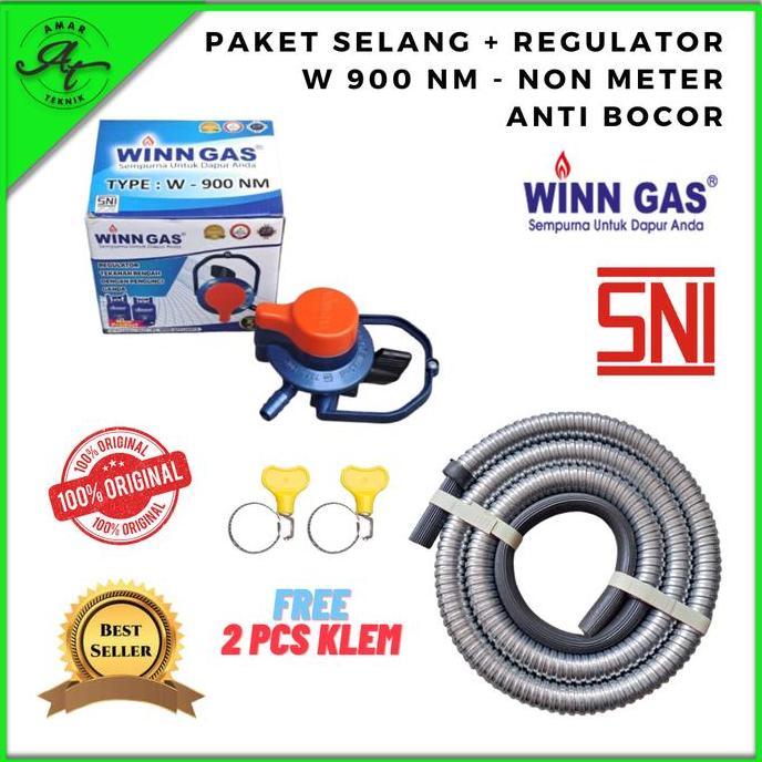 REGULATOR  LPG WINN GAS TIPE W 900 NM ANTI BOCOR TEKANAN RENDAH + SELANG 2 / 3 LAPIS  600 PSI FREE K