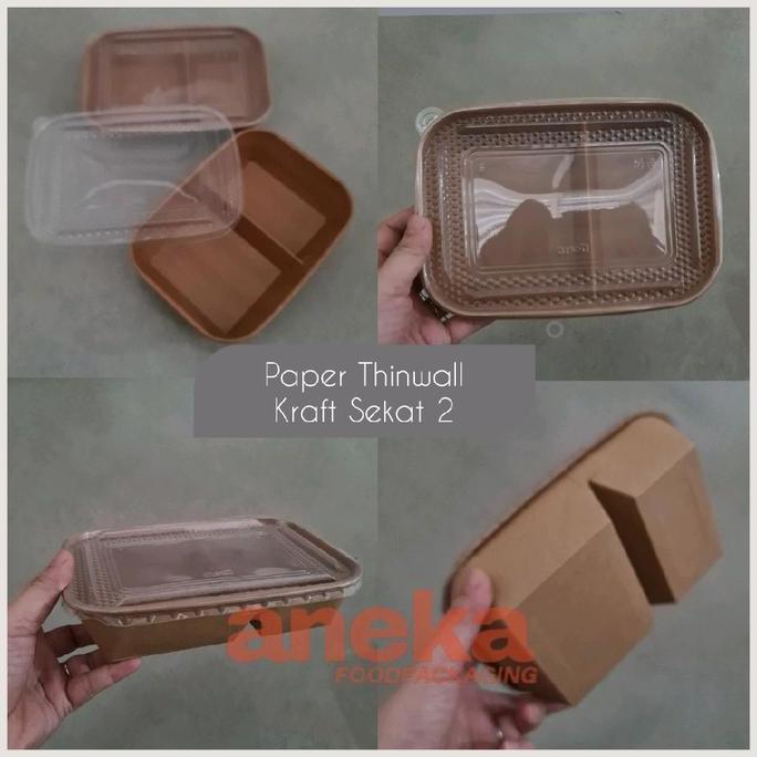 Pass- 25Set- Paper Thinwall 650Ml, 800Ml & 1000Ml Sekat 2 Ptw Kraft & Putih Rectangle Rec Laminasi P